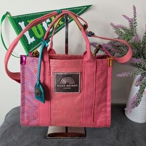 Kurt Geiger Small Southbank Ombre Rainbow Tote In Pink Canvas